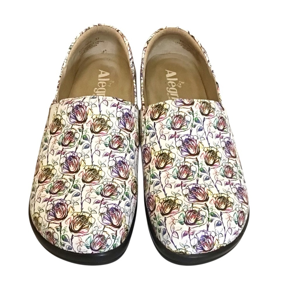 Alegria 7 - 7.5 (37) Keli Floral Slip-On Clogs Women’s Shoes White Leather